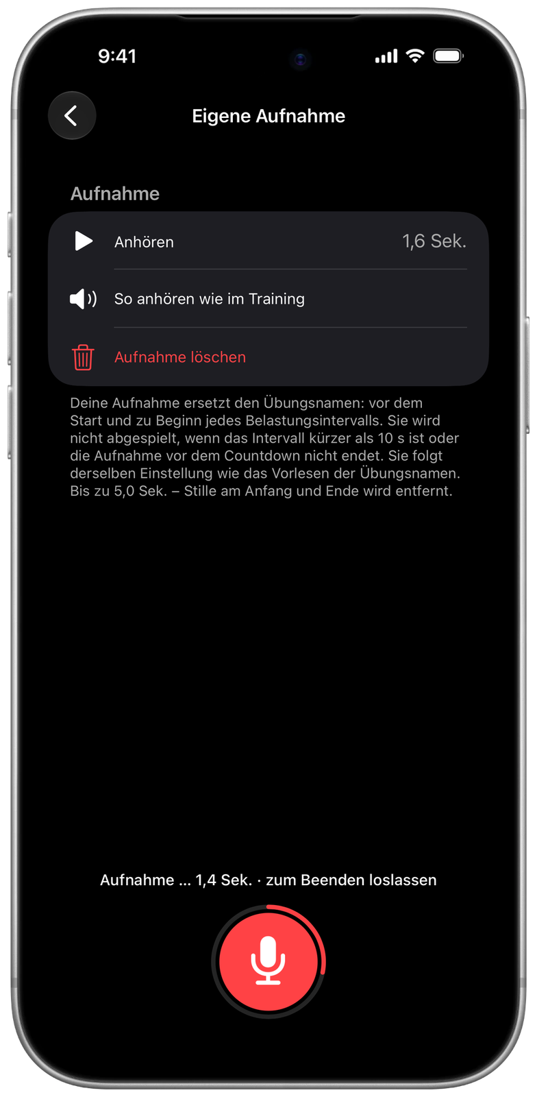 Aufnahme eines Übungsnamens mit eigener Stimme in Ares