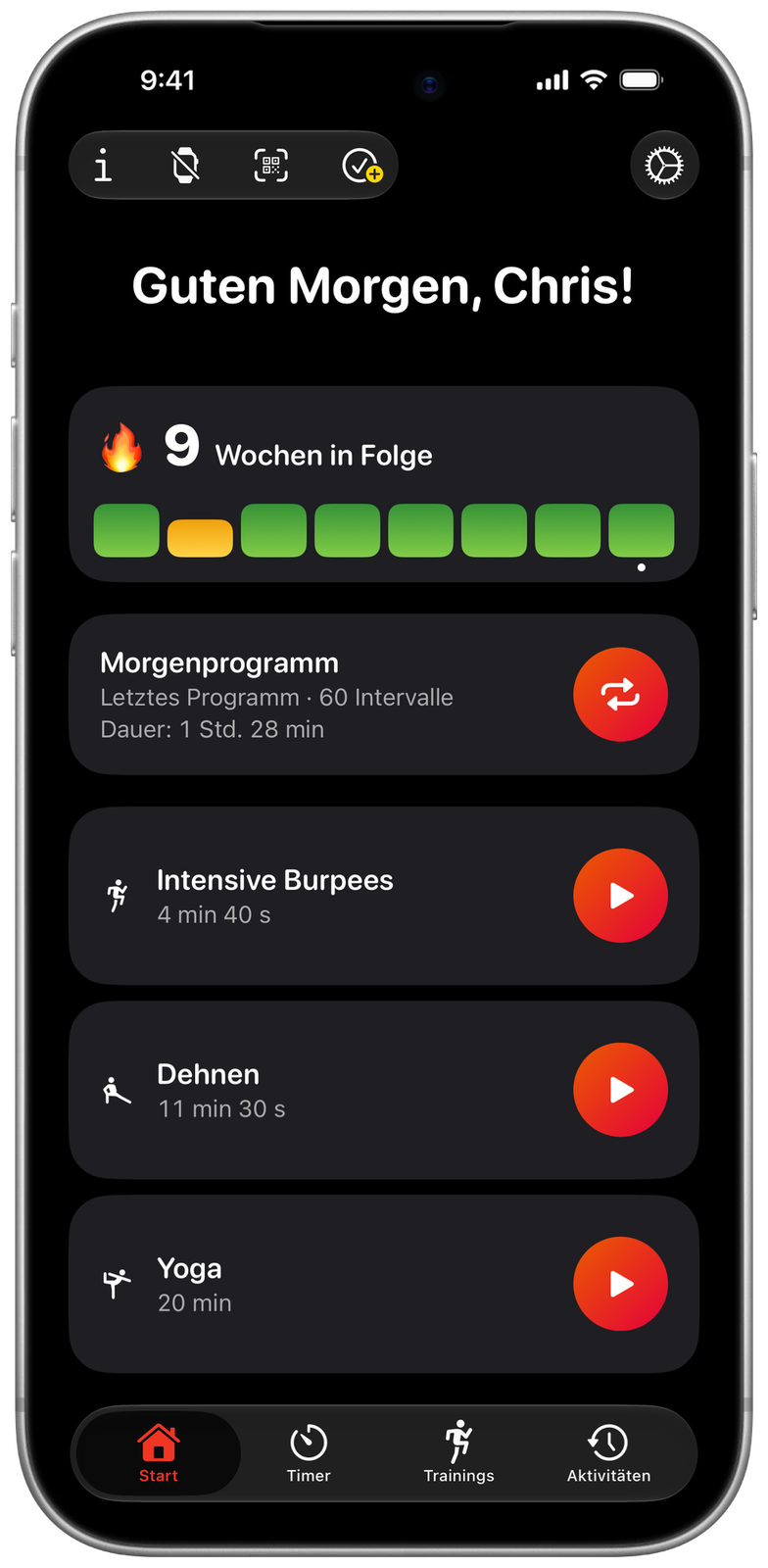 Ares-Startbildschirm im Design Ares Red