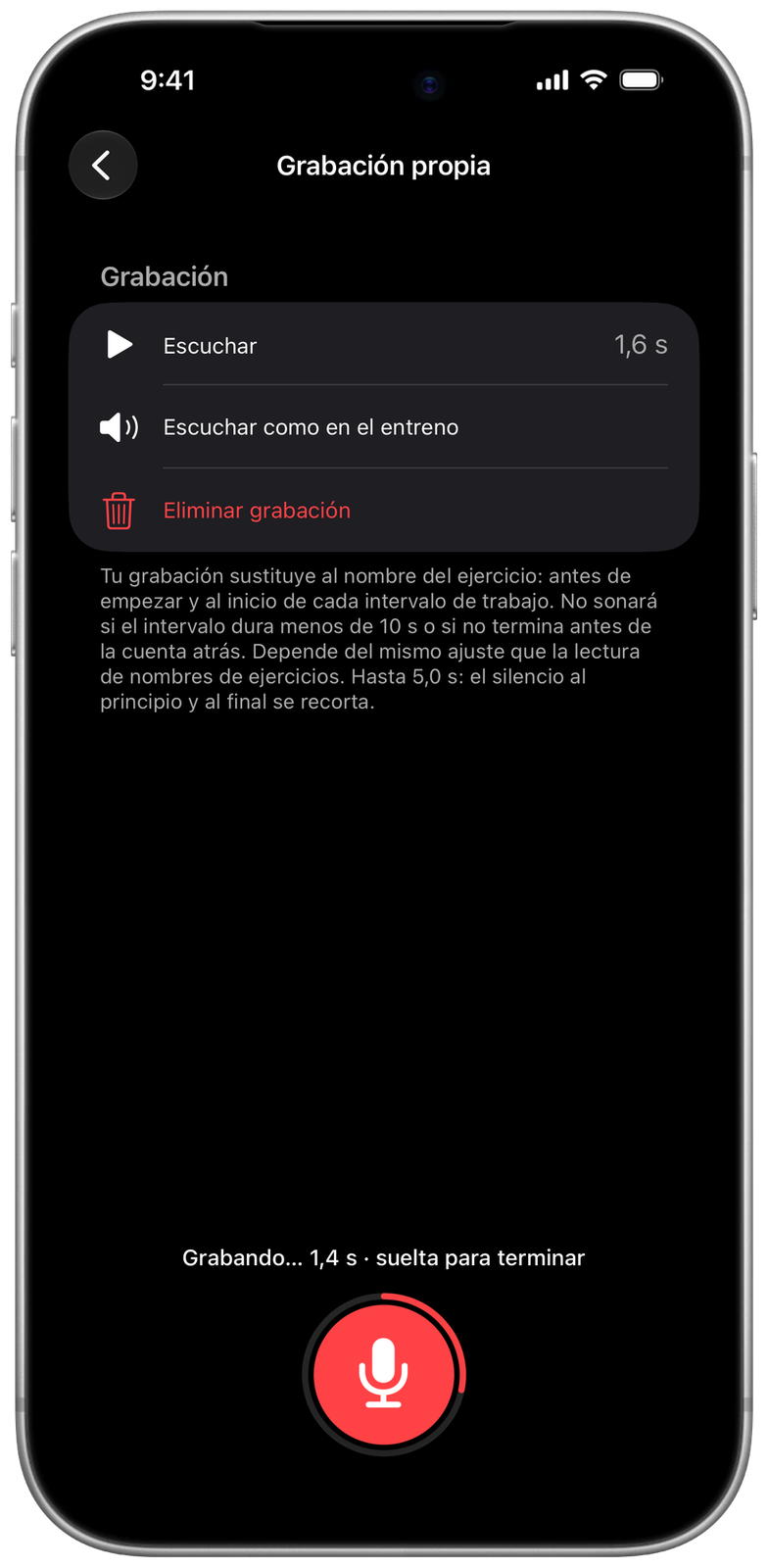 Grabando el nombre de un ejercicio con tu voz en Ares