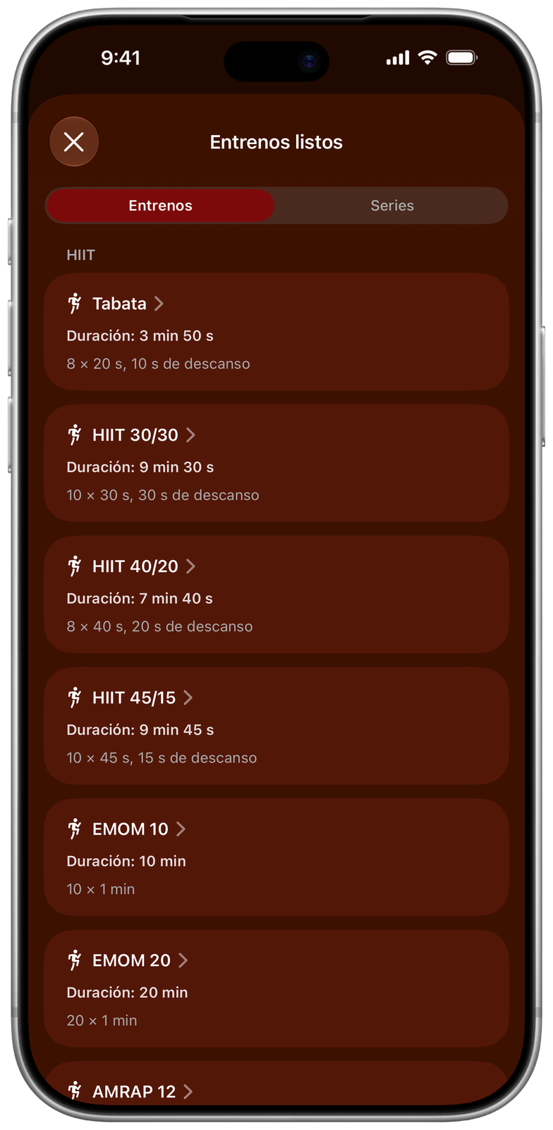 Entrenos listos en Ares: Tabata, HIIT 30/30, 40/20 y 45/15, EMOM 10 y EMOM 20