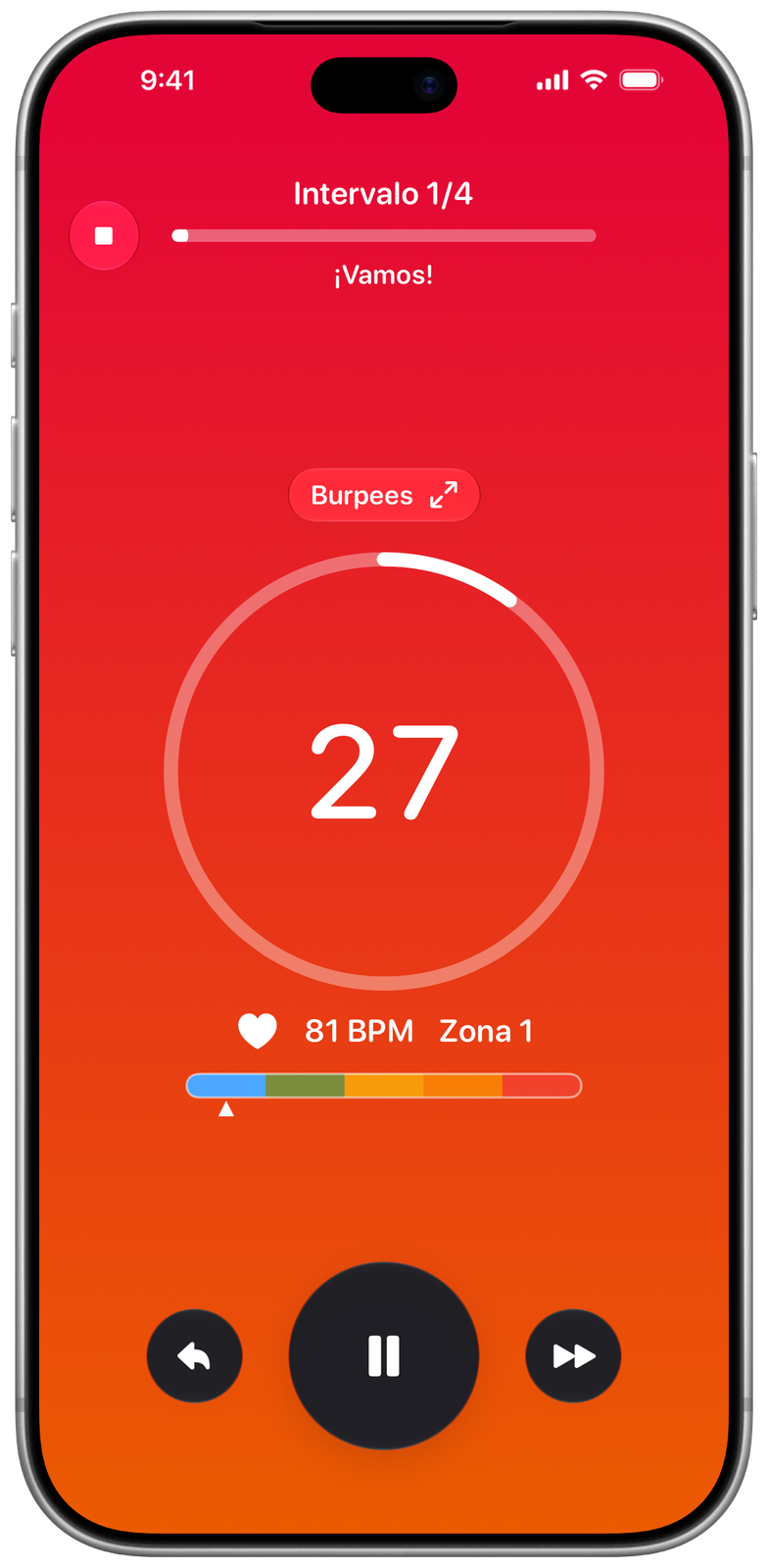 Pantalla de entreno de Ares en fase de trabajo, tema Ares Red
