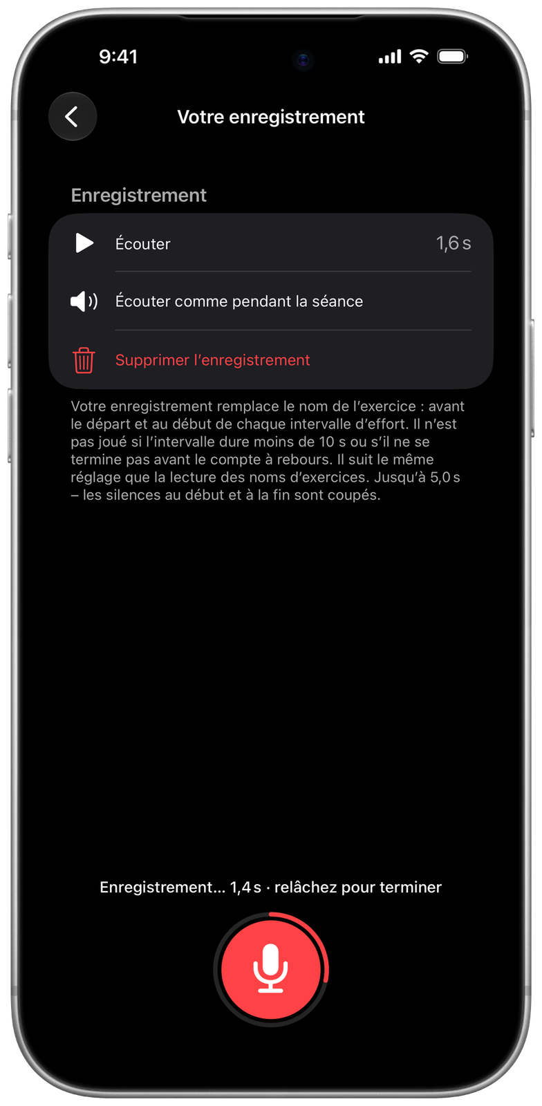 Enregistrement du nom d’un exercice avec votre voix dans Ares