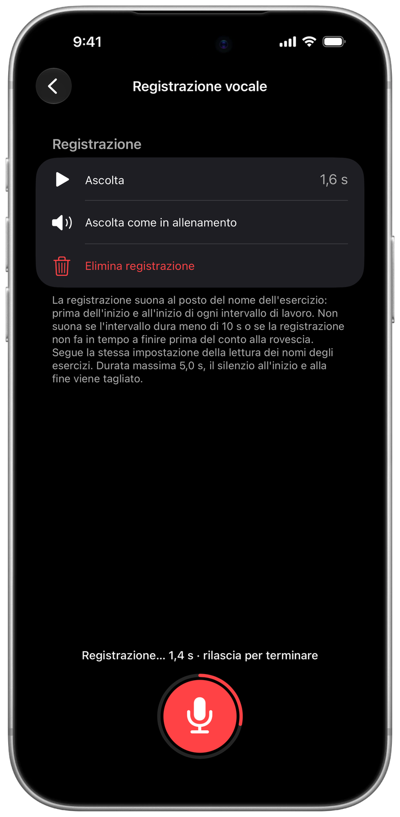 Registrazione del nome di un esercizio con la propria voce in Ares
