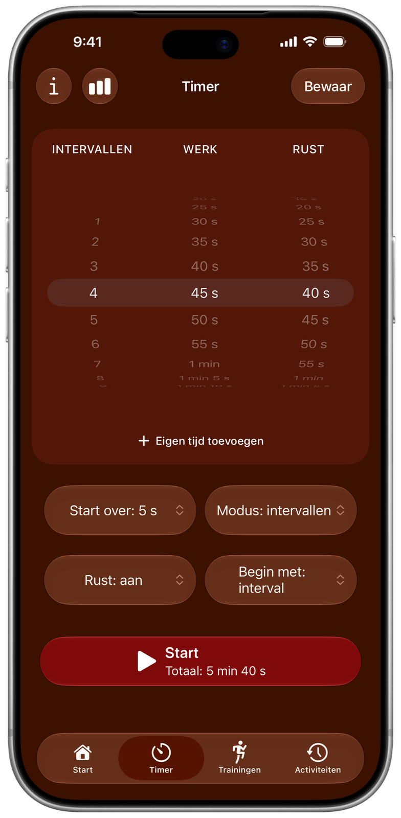 Timer instellen in Ares: intervallen, werk- en rusttijd, modus en startopties