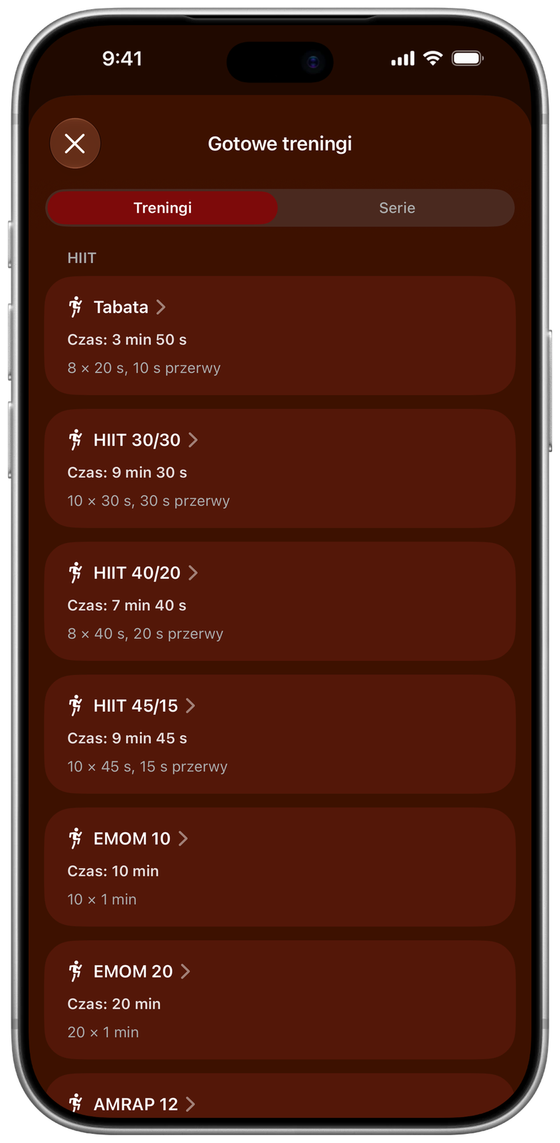 Gotowe treningi w Ares: Tabata, HIIT 30/30, 40/20 i 45/15, EMOM 10 i EMOM 20