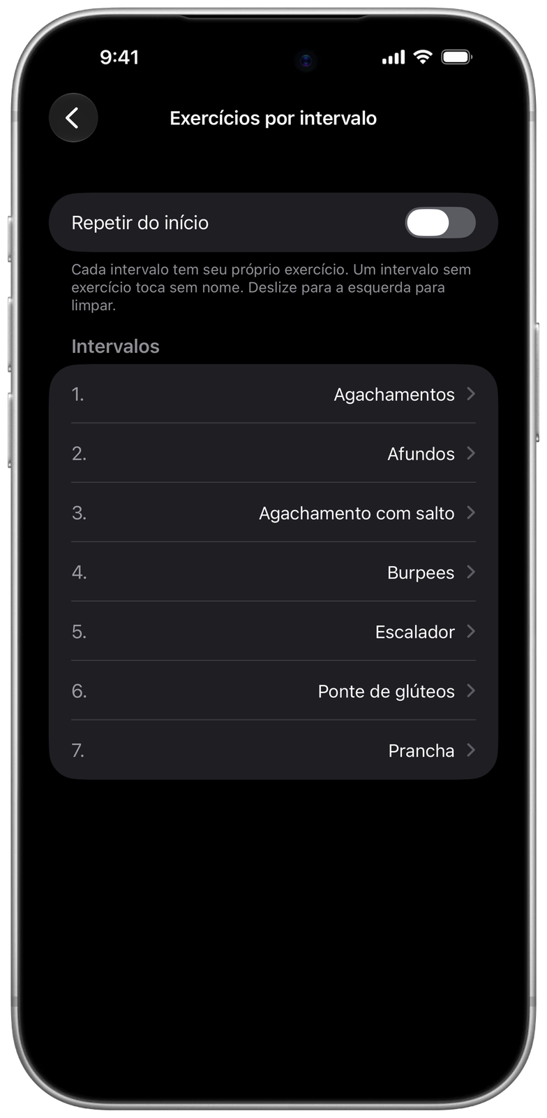 Exercícios nos intervalos no Ares: agachamentos, afundos, agachamento com salto, burpees, escalador, ponte de glúteos e prancha
