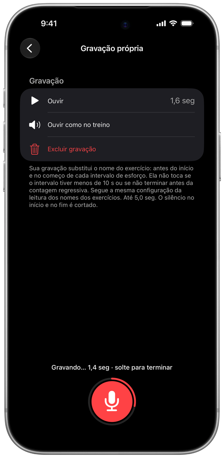 Gravando o nome de um exercício com sua voz no Ares