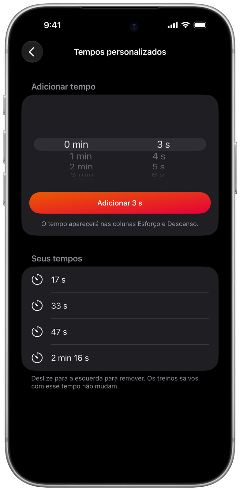 Tempos personalizados no Ares: 17 s, 33 s, 47 s e 2 min 16 s