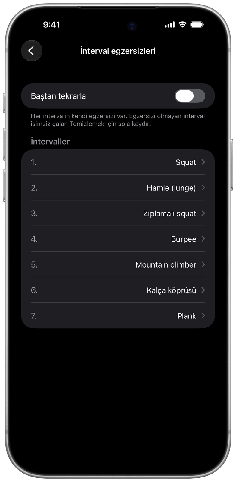 Ares’te interval egzersizleri: squat, hamle, zıplamalı squat, burpee, mountain climber, kalça köprüsü ve plank
