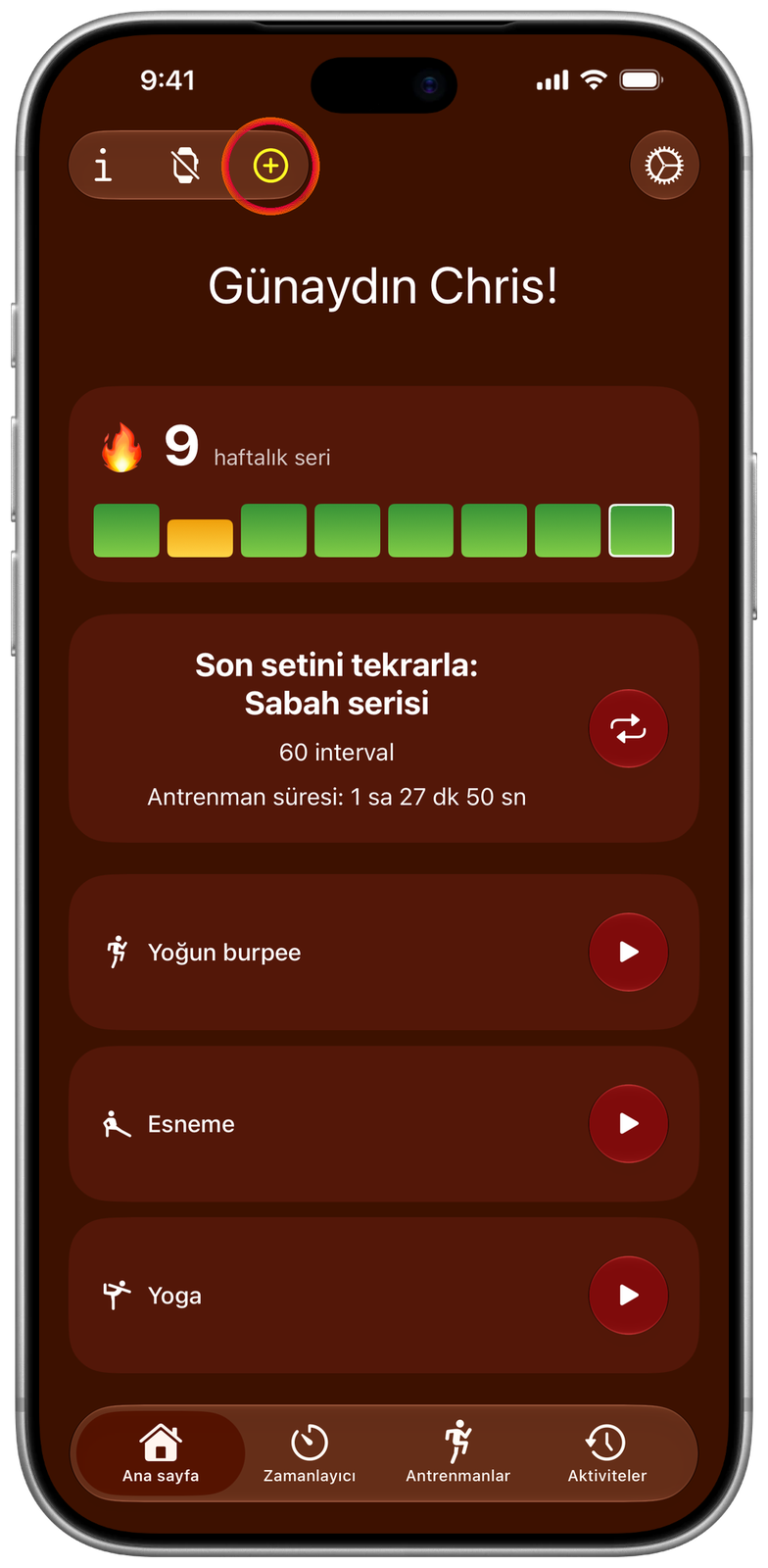 Ares ana ekranı, üstteki sarı Ares Plus düğmesi işaretli
