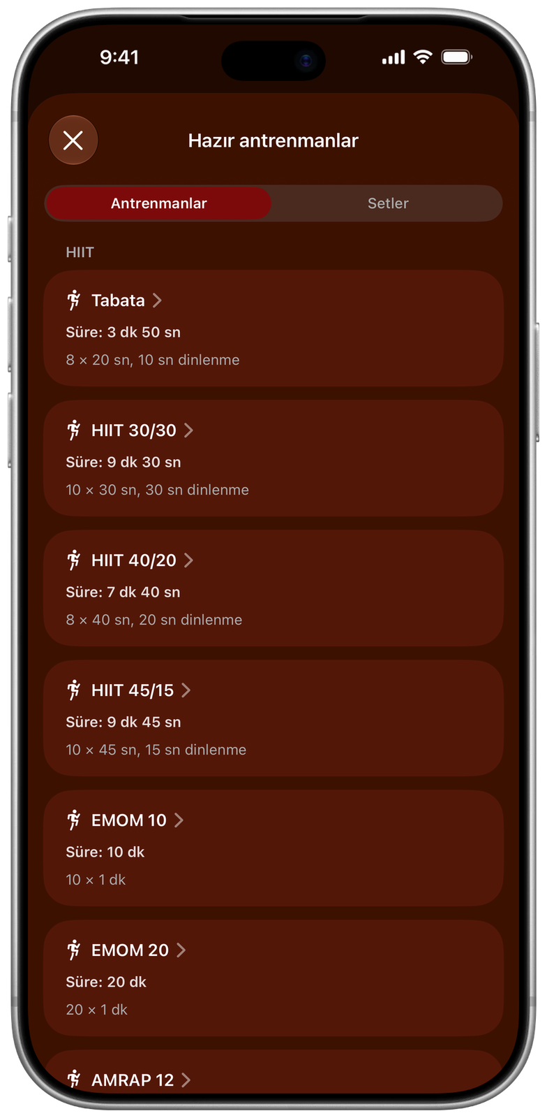 Ares’te hazır antrenmanlar: Tabata, HIIT 30/30, 40/20 ve 45/15, EMOM 10 ve EMOM 20